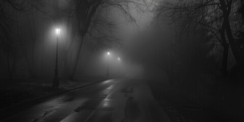 A misty street captured in black and white. Suitable for various design projects