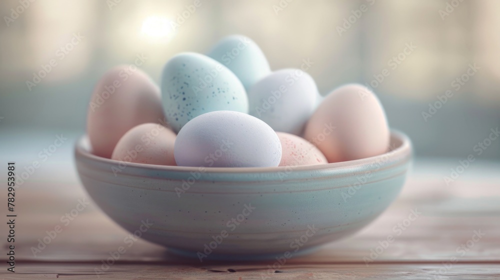 Aufkleber fresh eggs in a bowl on a rustic wooden table. perfect for food and cooking related projects