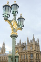 Fototapeta na wymiar Vertical shot of a street light on the background of Palace of Westminster