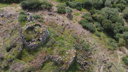 aerial view of the nuraghe di bau mendula, Villaurbana, south sardinia