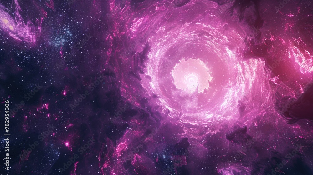 Poster a mesmerizing view of a purple galaxy filled with shining stars. ideal for space and universe-themed