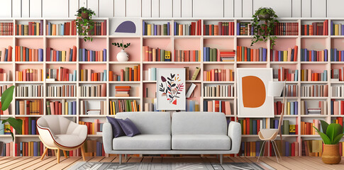 Home library with bookshelves on the wall