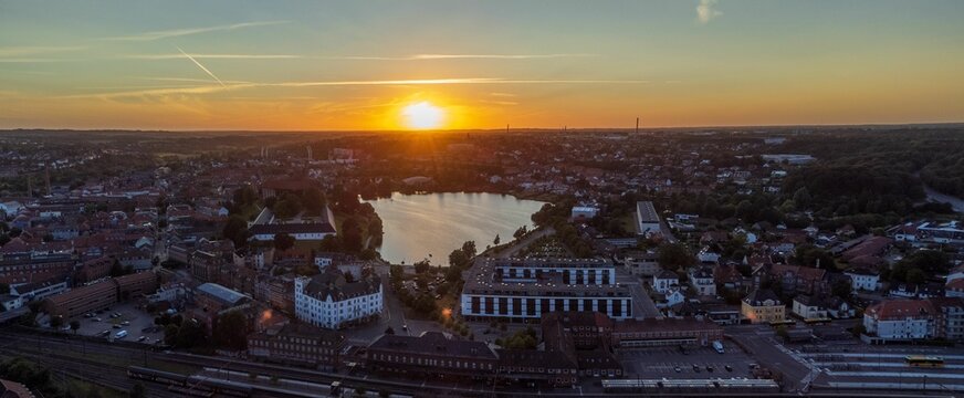 Panoramic shot of the cityscape. Kolding, Denmark