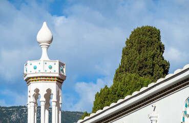 Menton, France - April 9, 2024: Architectural detail of the Orient Palace Hotel
