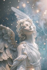 A beautiful statue of an angel with wings and a halo. Perfect for religious themes or heavenly concepts