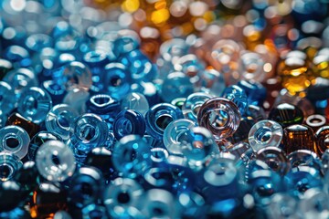 Detailed close up of colorful glass beads, ideal for jewelry design projects
