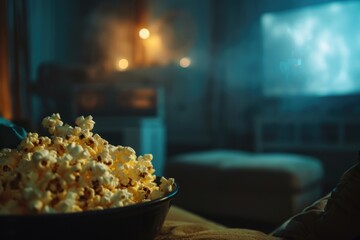 Popcorn in a bowl on a table, perfect for movie nights