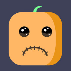 A Simple vector square flat art cartoon pumpkin head icon