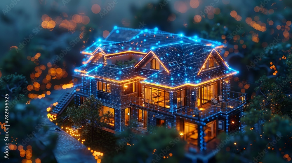 Poster Smart home system development. IOT. Digital infrastructure design, scripting of smart devices using cellular networks. Phone apps control IOT via 5G internet connections. 3D visual effects.
