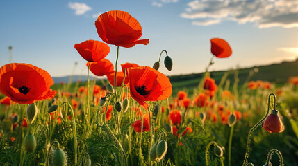 Fototapeta premium field of poppies and sky.