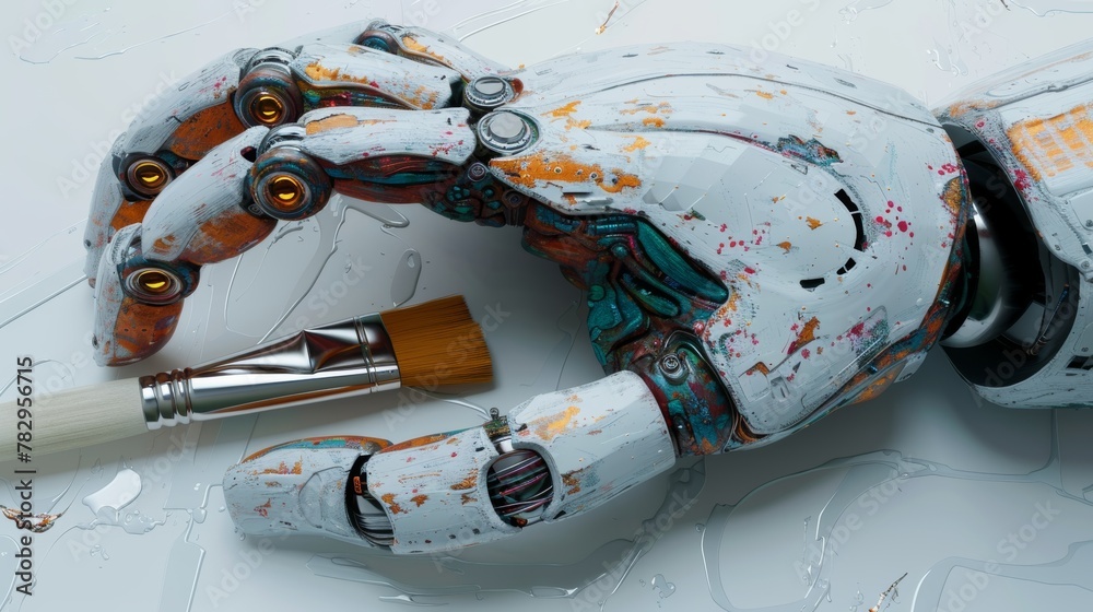 Poster AI Robot Hand Isolated Over White Background, 3D Rendering