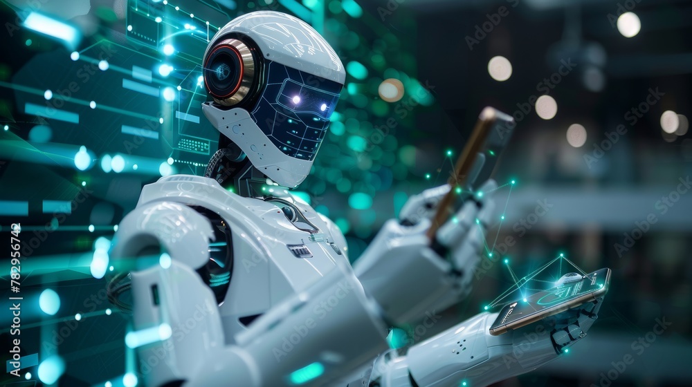 Aufkleber An intelligent chatbot in smartphone system using AI (Artificial Intelligence), developed by OpenAI. Robotics and futuristic technology.