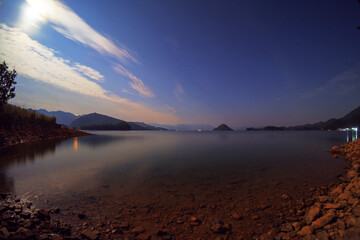 Scenic view of Qiandao Lake in Chun'an County with a beautiful sky, China
