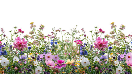 flower field border isolated on white background