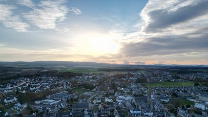 Aerial shot of Nairn town in Scotland.
