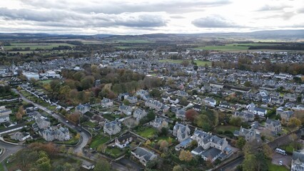 Aerial shot of the small fishing town of Nairn in the highlands of Scotland.
