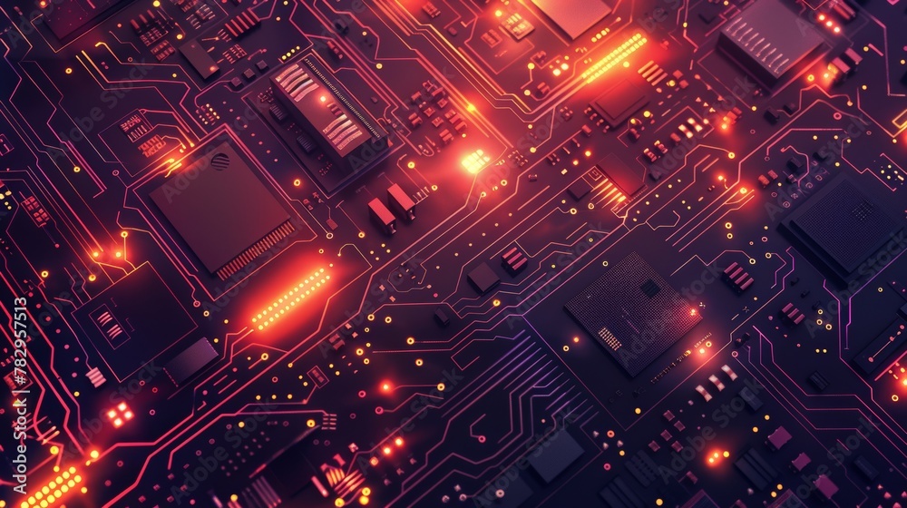 Poster A graphic of an electronic pattern or a motherboard CPU is used as a background or element decoration