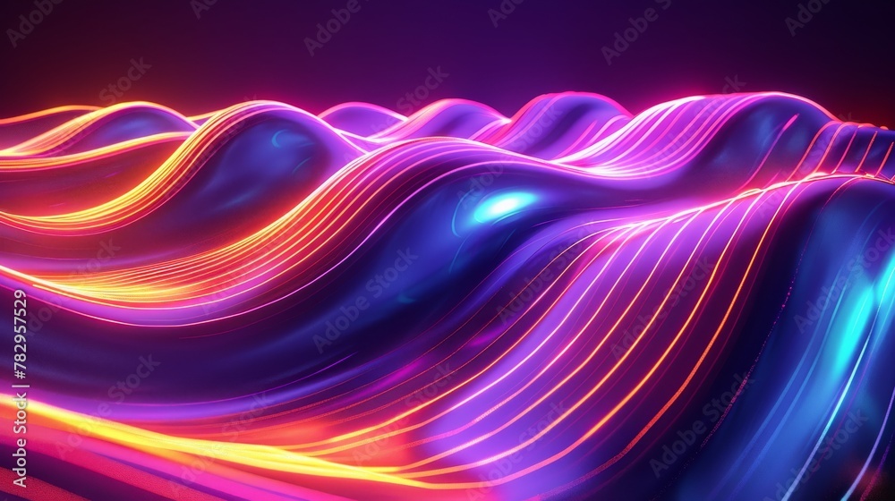 Poster render of a 3d scene, abstract background, neon lines of color, futuristic wallpaper. digital data t