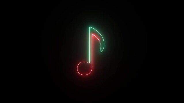 Music symbol neon glowing loop effect animation. abstract musical note icon animation on the black background.