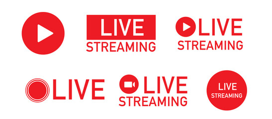Live streaming set red icons. Symbols and buttons of live streaming Vector illustration