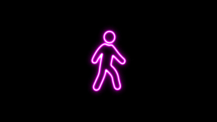 Neon line glowing pedestrian sign. Walking neon icon. Editable line icon of stick man or stick figure in walking pose in dynamic outline graphic design style.