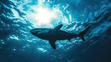 Obraz premium Shark Hunting in the Mysterious Depths of the Oceanic Abyss