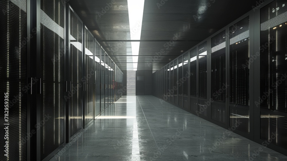 Poster A 3D rendering of a data center.