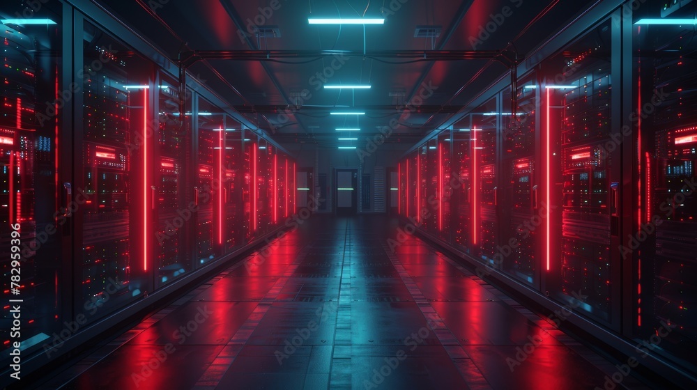 Poster Data center 3d render illustration...