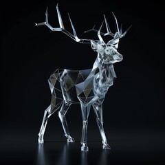 Glass lowpoly deer animal on black background isolated