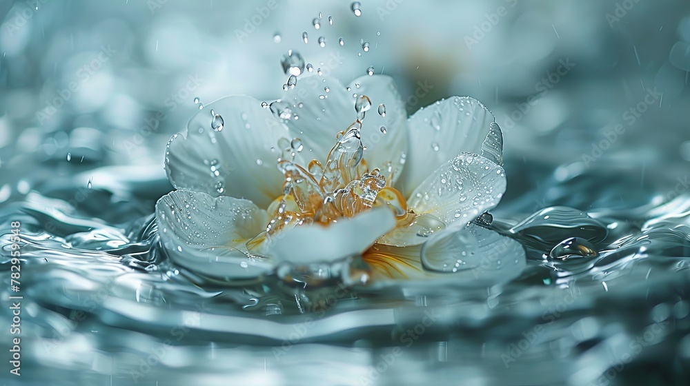 Aufkleber Flowing water splash isolated on a white background. Close-up of splashed water creating a flower shape.