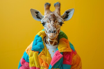 A charming and humorous take on wildlife fashion, this giraffe is decked out in an eye-catching...