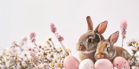 A cute image of two rabbits sitting side by side. Perfect for animal lovers and Easter-themed designs
