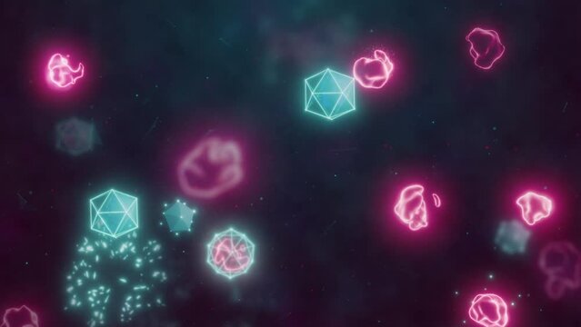 Technological medicament attack and destroy the virus or patogen. Close-up of dissolving infection. Pandemic cure or vaccination concept. Futuristic looped medical animation.
