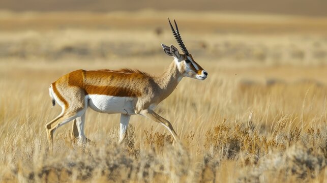 Graceful Antelope Sprinting Across Vast Grasslands in Natural Habitat
