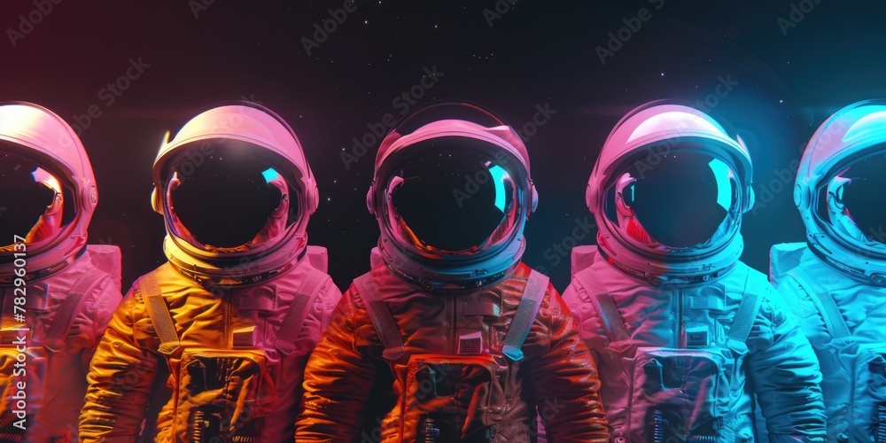 Poster A group of astronauts standing next to each other. Suitable for space exploration concepts