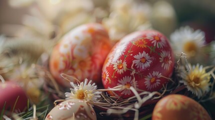 Close up of eggs in a nest, perfect for Easter themes