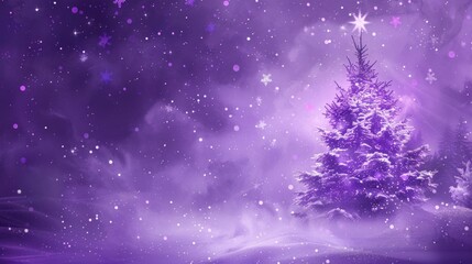 Fototapeta na wymiar A vibrant purple Christmas tree standing in a serene snowy field. Perfect for holiday themed designs