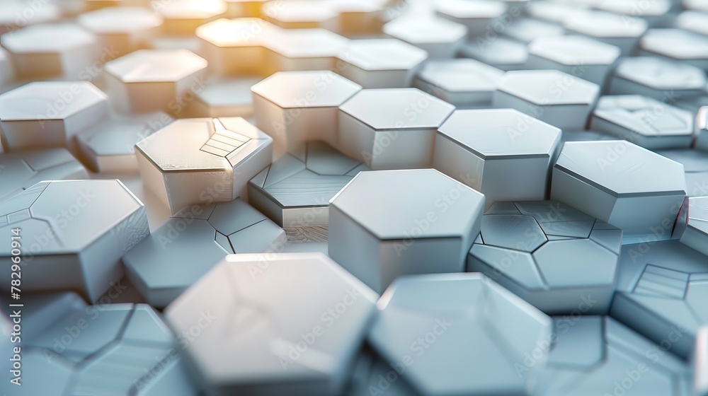 Aufkleber The background is sci-fi with a futuristic surface with hexagons. 3D rendering.