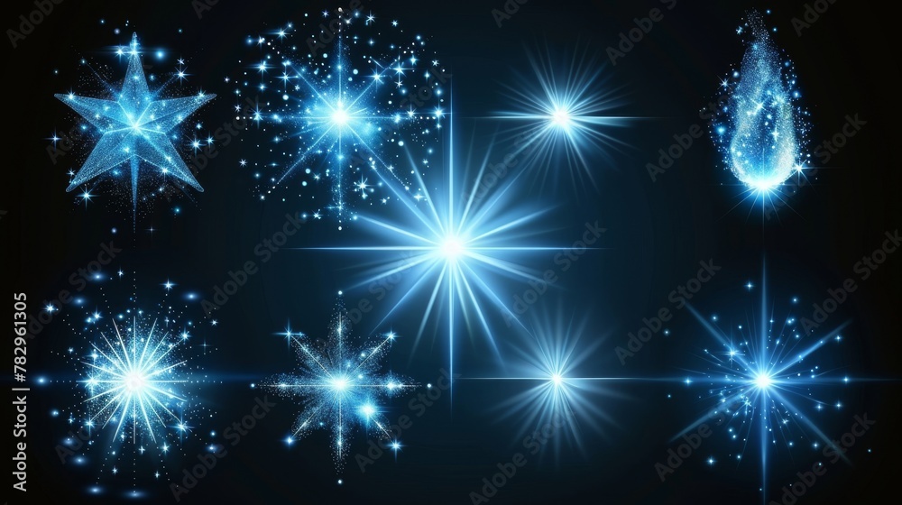 Poster this concept modern features glowing stars with sparkles on an isolated black background. it can be 