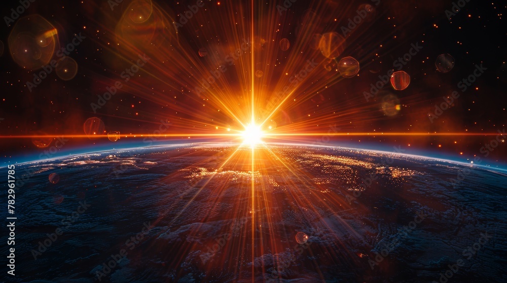 Poster A real lens flare was shot in a studio over black background. It is easy to use as an overlay or screen filter over photos.