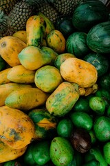 Top view of fresh exotic fruits