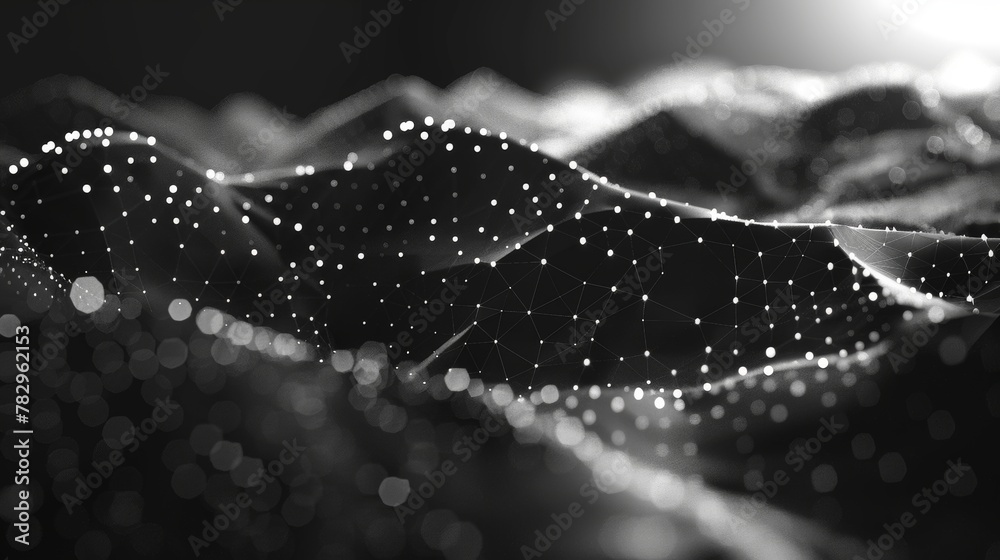 Poster Low polygonal space with connected dots and lines. 3D rendering of abstract polygonal space...