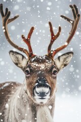 A close up image of a deer in the snow. Perfect for winter themes