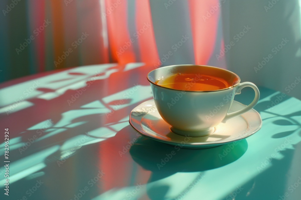 Poster a simple composition of a tea cup on a saucer, suitable for various projects