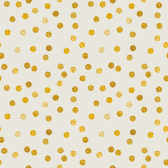 Seamless pattern in golden glitter polka dots. Vector illustration