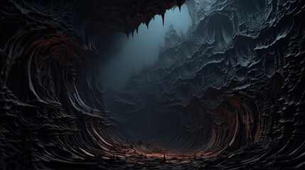 Mysterious Fractal Cave Landscape in Monochrome Tones