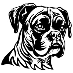 Boxer Dog, Head, Hand Drawn Vector Illustration
