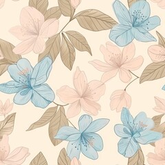 Elegant Pastel Floral Pattern with Delicate Pink and Blue Flowers