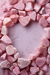 Heart made of pink rocks on pink surface, suitable for love themes - obrazy, fototapety, plakaty