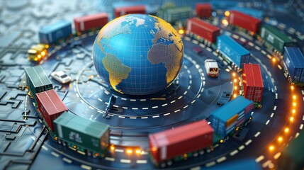 Global Business: A 3D vector illustration of a global supply chain